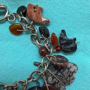 Sterling Silver Artisan Stone Charm Bracelet